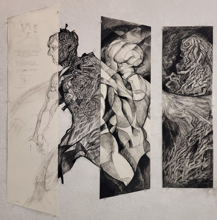 New Patterns, charcoal, ink, and graphite on paper (2025)